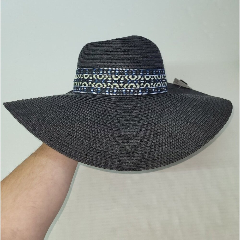 Nicole Marciano Hat Womens Black‎ Banded Wide Brim Sun Hat Casual Outdoor New